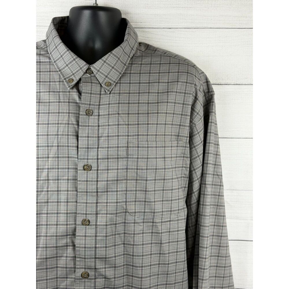 Red Head Shirt Mens 3XTG Big Tall Gray Plaid Button Up Long Sleeve Pocket Casual